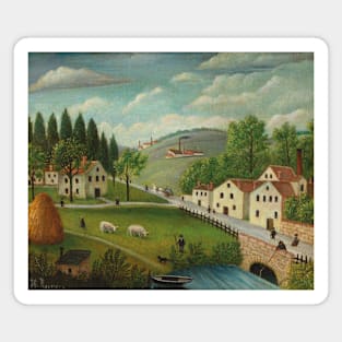 Pastoral Landscape with Stream, Fisherman and Strollers by Henri Rousseau Magnet